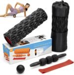 5 in1 Foam Roller Set, Trigger Point Foam Roller, Massage Roller Stick, Massage Ball, Resistance Band for Deep Muscle Massage Pilates Yoga,Fitness Exercise for Whole Body (Pure Black) - Image 9