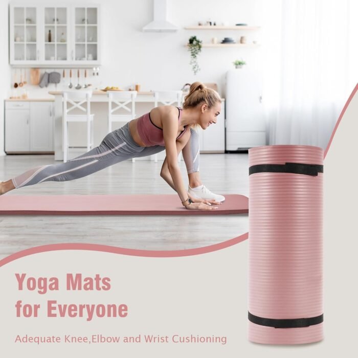Yoga Mat 1-Inch Extra Thick High-Density Exercise Mat with Non-Slip Surface & Carry Strap for Men & Women Tear-Resistant Pilates Workout Mat for Home Gym, Floor Fitness, Pale Pinkish - Image 6