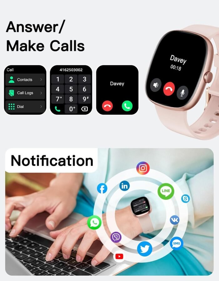 Fitness Tracker 2025 Ver. (Answer/Make Calls), 1.85" Smart Watch Fitness Watches for Women Men with 24/7 Heart Rate Blood Oxygen Monitor Sleep Tracker 100+ Sport Modes IP68 Waterproof (Pink) - Image 4