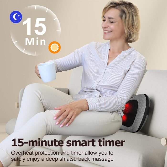VIKTOR JURGEN Shiatsu Back Massager with Heat – Deep Tissue Massage for Neck, Shoulder, Leg, Upper & Lower Back Pain Relief, Electric Kneading 3D Massage Pillow Gifts for Men Women Dad, Mom, Christmas - Image 4