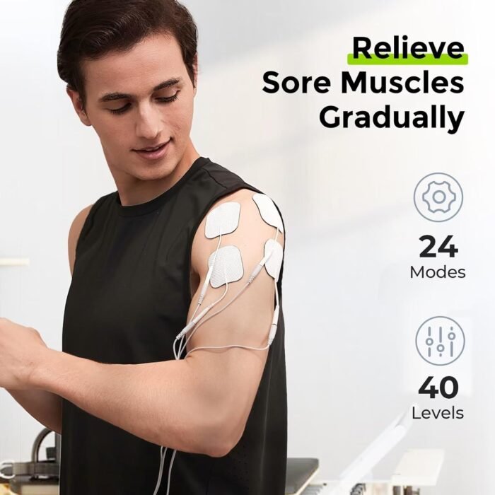 AUVON 3-in-1 TENS Unit Muscle Stimulator, EMS Massage Machine with 40 Intensities for Gradual Shoulder, Sciatica, Back Pain Relief, 24 Modes Rechargeable Electronic Pulse Massager with 12 TENS Pads - Image 5