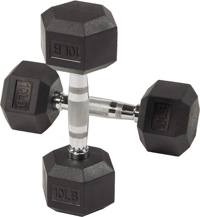 HULKFIT Rubber Coated Hex Shaped Dumbbell Weights - Black - Image 2