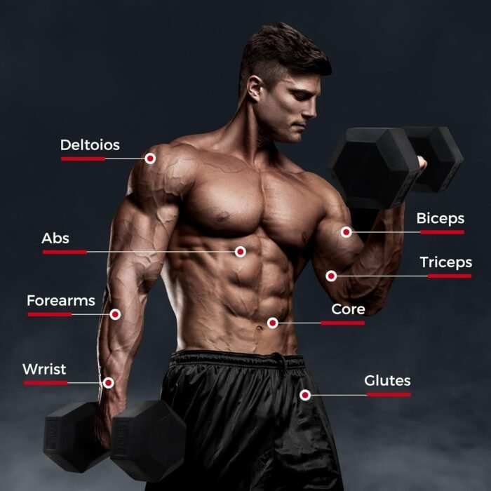 RitFit 250LB/300LB Rubber Hex Dumbbell Sets with Weights Rack, Multiple Color Choices Available, Great Gym Equipment for Home, Strength Training, Workouts - Image 7