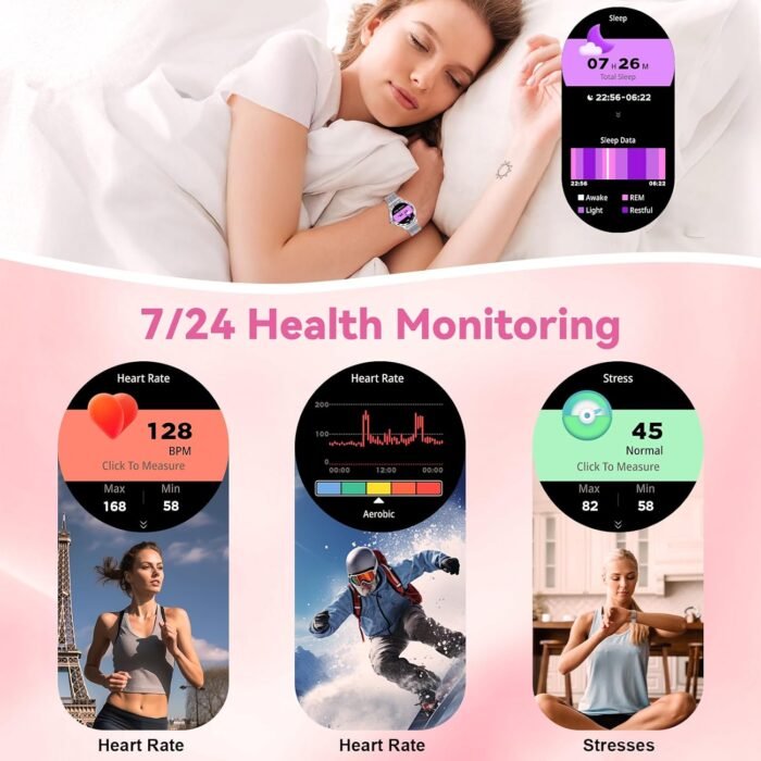 Smart Watch for Women with Make/Answer Call, 1.2" Adjustable Fitness Watch with Heart Rate Sleep Monitor Female Cycle and 100+ Sports Modes (W02-Silver) - Image 6
