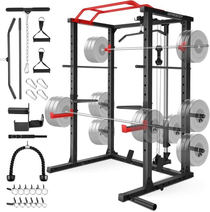 OPPSDECOR Power Cage, 1600lbs Power Rack with LAT-Pull Down System & Adjustable Cable Pulley System, Multi-Functional Squat Rack with More Training Attachments, Workout Cage for Home Gym - Image 2