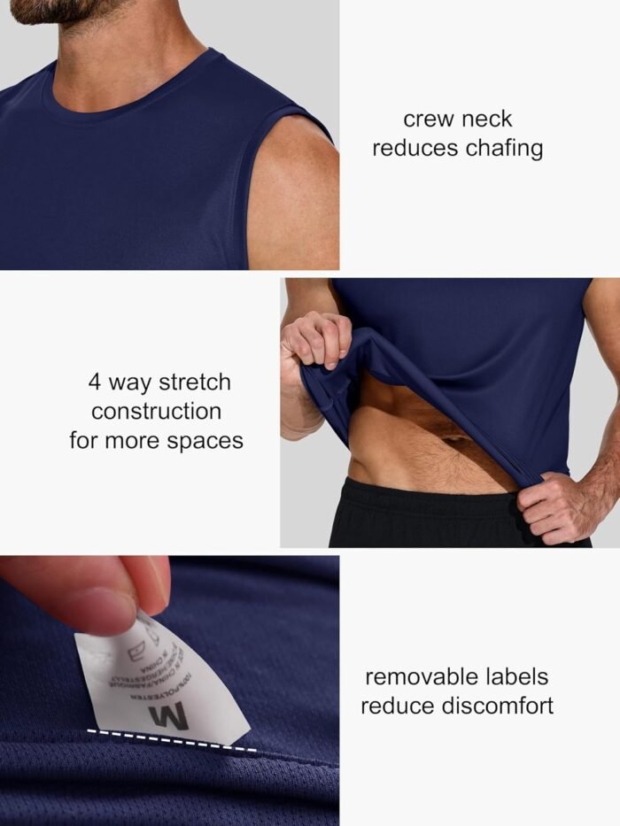 Men's 5 Pack Dry Fit Quick Dry Tech Performance Sleeveless T Shirts Mesh Workout Gym Muscle Running Tank Tops - Image 5