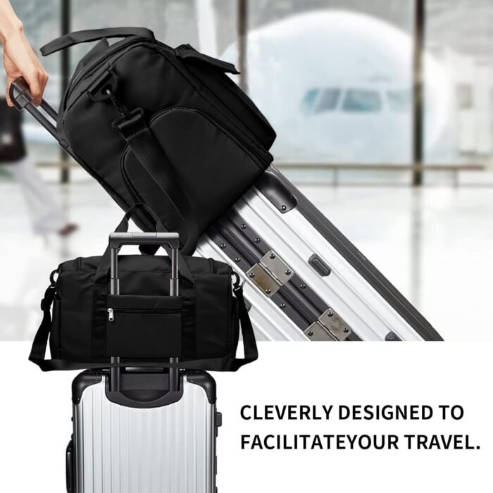 Travel Duffel Tote Bag with Dry Wet Separation Pocket, Weekender Bag for Women and Men，Waterproof Bag with Shoe Compartment Lightweight and Easy Carry on Black - Image 3