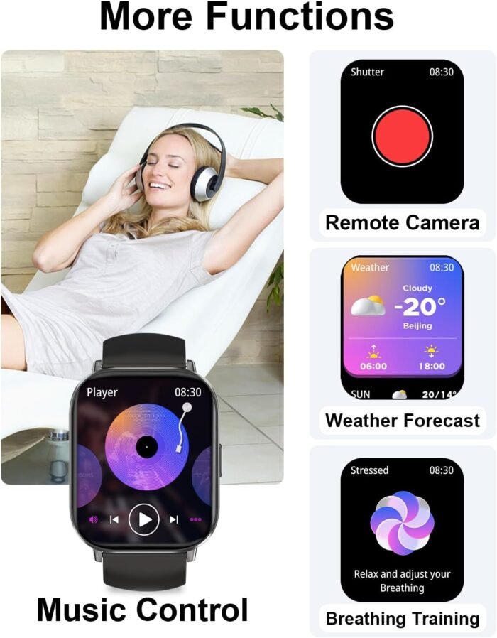 Smart Watch(Answer/Make Calls), 2.01”Smart Watches for Women Men 120+ Sports Modes Fitness Tracker with Blood Pressure/Heart Rate/Sleep Monitor, IP68 Waterproof Activity Tracker for Android and iPhone - Image 7