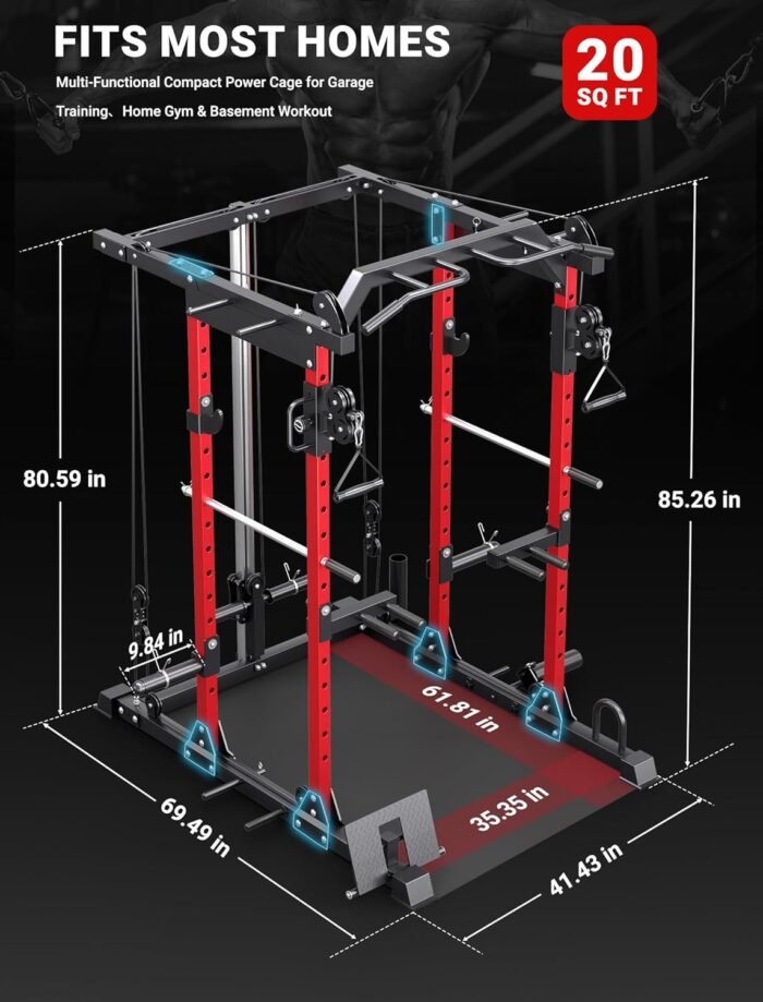 YOLEO Smooth Dual Pulley System Power Cage, 1600LBS Adjustable Cable Crossover Power Rack, Multi-Functional Squat Rack for Home Gym with More Training Attachment - Image 8