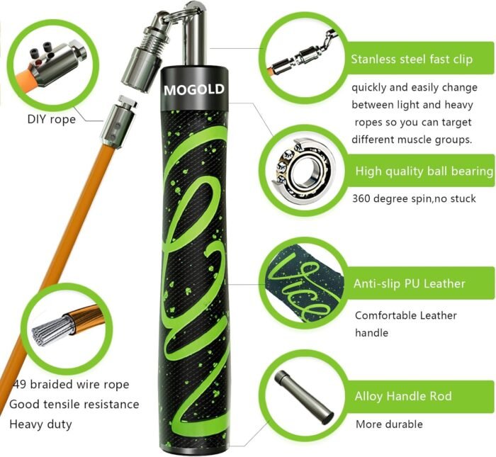 Weighted Jump Rope for Men Women -Interchangeable 1/5lb 1/4lb 1/2lb Heavy jump ropes - 360 Degree Spin - Length Adjustable,Ergonomics Leather Grip Skipping Rope for Fitness Weight Loss & More - Image 3