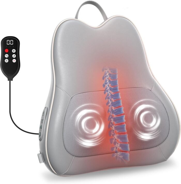 Rechargeable Back Massager for Chair, Back Pillow Support with Heat, Shiatsu Neck Massager for Pain Relief Deep Tissue, Lumbar Pillow Cordless with Remote Control (Car Adapter Included) - Image 2