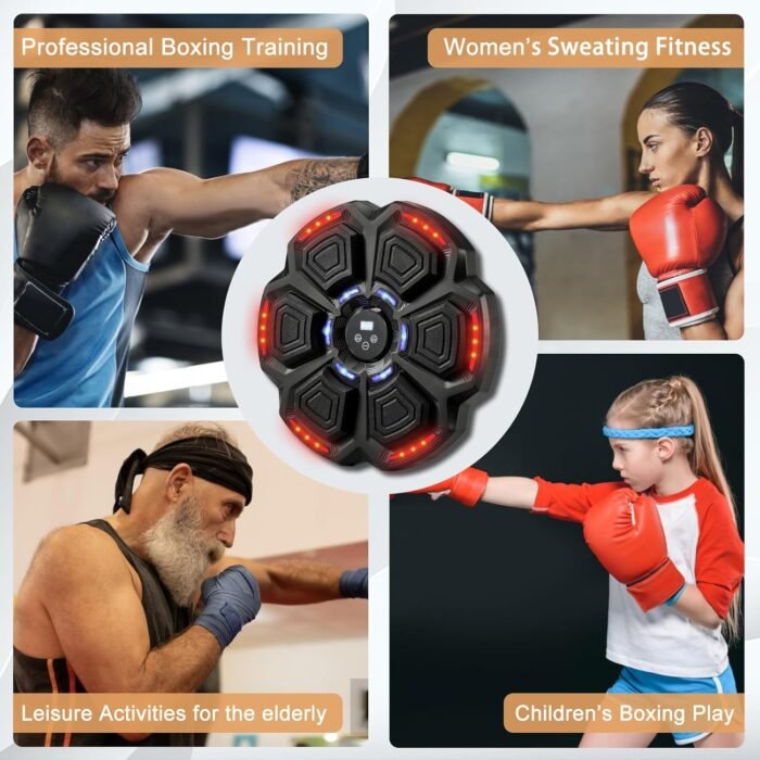Music Boxing Machine for Adults, Wall Mounted Smart Bluetooth Boxing Training Equipment, Kids Music Punching Machine, 2 Pairs Boxing Gloves, 10 Modes & 9 Speeds, Adjustable Target for Home Gym Office - Image 8