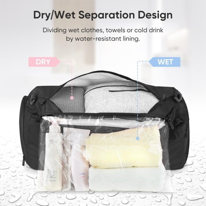 BALEINE Gym Bag for Women and Men, Small Duffel Bag for Sports, Gyms and Weekend Getaway, Waterproof Dufflebag with Shoe and Wet Clothes Compartments, Lightweight Carryon Gymbag (Black) - Image 5