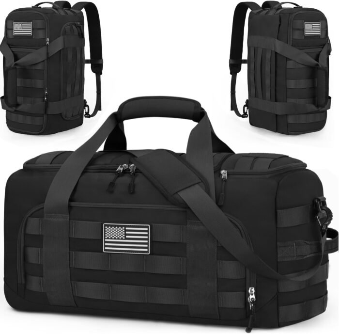 ZOMFELT Tactical Gym Bag for Men, 3-in-1 Travel Duffle Bag with Removable Dividers & Innovative Shoe Compartment, Waterproof MOLLE Travel Backpack, Airplane Carry-On Approved Workout, Outdoor, Black - Image 2