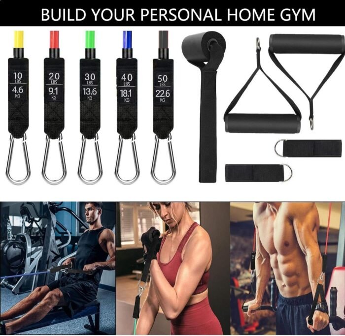 Resistance Bands Set, Exercise Bands, Work Out Bands with Handles, Up to 150lbs, Color Coded Exercise Bands, Exercise Guide, Storage Bag - Image 5