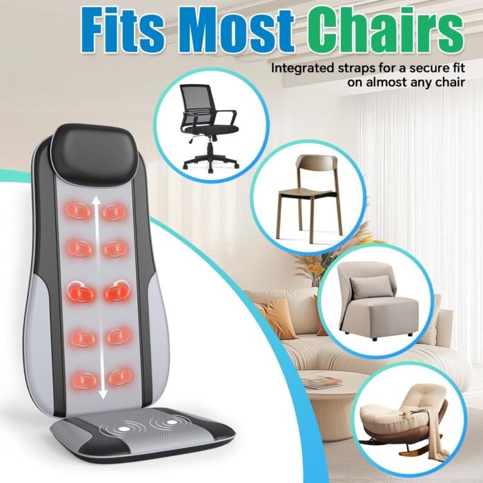 Shiatsu Back Massager with Heat, Massager Chair Pad for Pain Relief Deep Tissue with Smart Timer, Kneading Seat Cushion Vibration for Office, Home, and Travel Use - Image 8