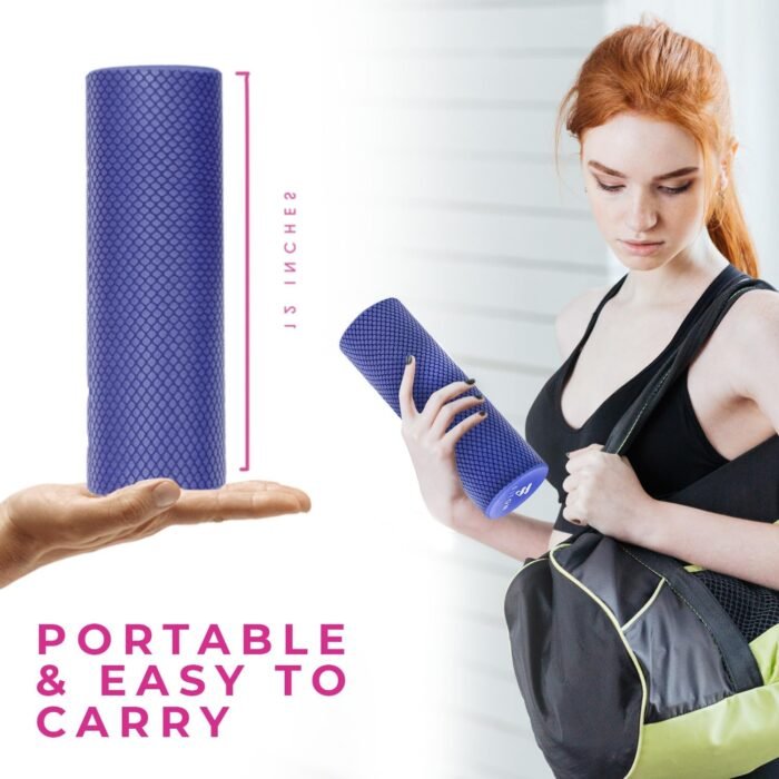 Recovery Foam Roller - High Density Travel Foam Roller for Muscle Massage and Deep Tissue Relief - Compact and Portable for Exercise, Travel, and Fitness - 12"x4", Purple - Image 7
