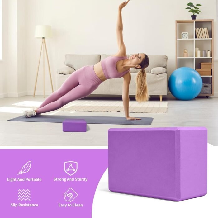Yoga Block, Large Yoga Block 9x6x4 Inches, Sturdy Yoga Foam Blocks, High Density & Non Slip Surface for Yoga, Pilates & Stretching, Fitness Accessories for Stability & Balance (Blue) - Image 5