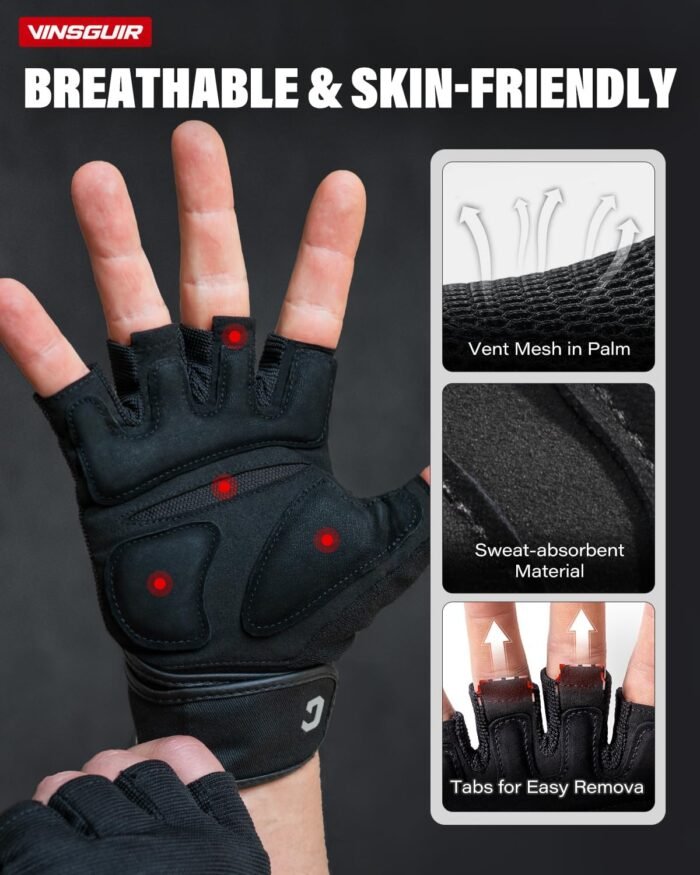 VINSGUIR Weight Lifting Gloves with Wrist Support for Men and Women - Gym, Training, Cycling, Pull-ups, Rowing, Climbing - Image 6