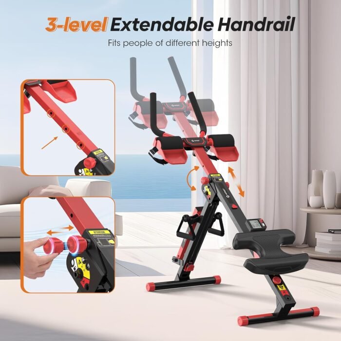 Rowing Machine, 4 in 1 Rowing and Ab Machine with 2 Levels of Workout Resistance, Quiet & Foldable Rower Machine with 3 Adjustable Handle Heights & LCD Monitor, Row Machine for Home Exercise - Image 6