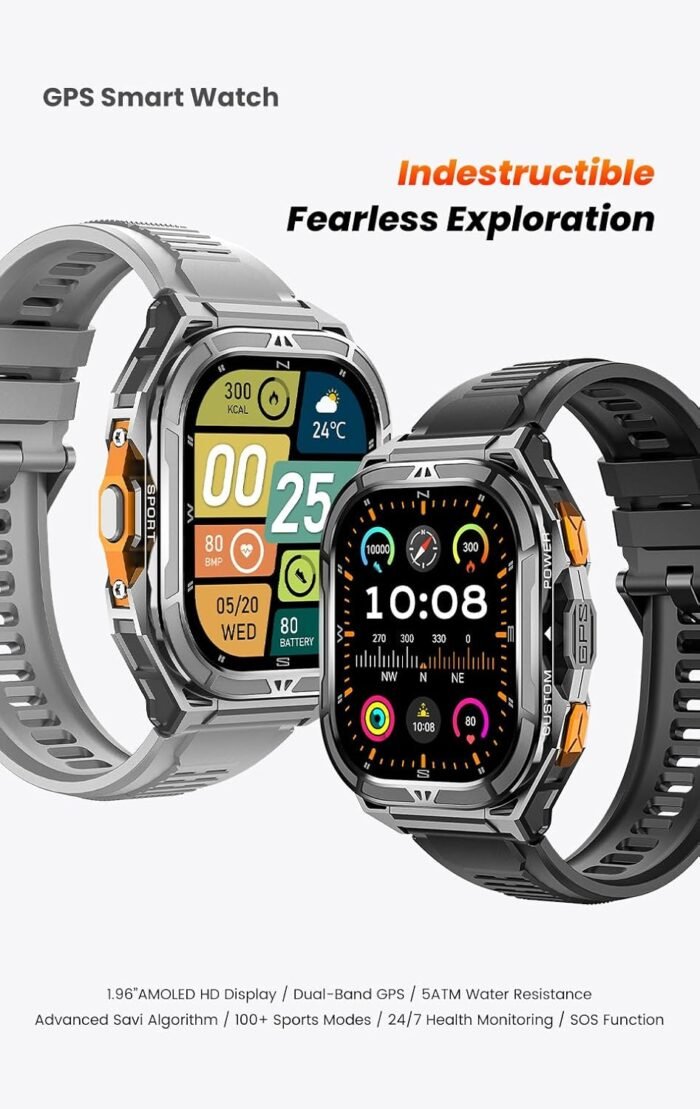 2025 GPS Sports Smart Watch for Men & Women, 1.96" AMOLED Display Fitness Tracker with Heart Rate, Blood Oxygen, Sleep Monitor, 100+ Sports Modes, Waterproof 5ATM, Compatible with Android & iOS (Gray) - Image 3