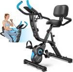 pooboo Foldable Exercise Bike, Multifunctional Indoor Stationary Bikes for Home with 8-Level Magnetic Resistance, Quiet Workout Bike with Arm Resistance Bands, LCD Monitor, 300LBS Capacity - Image 2