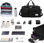 Travel Duffel Tote Bag with Dry Wet Separation Pocket, Weekender Bag for Women and Men,Waterproof Bag with Shoe Compartment Lightweight and Easy Carry on Black - Image 7