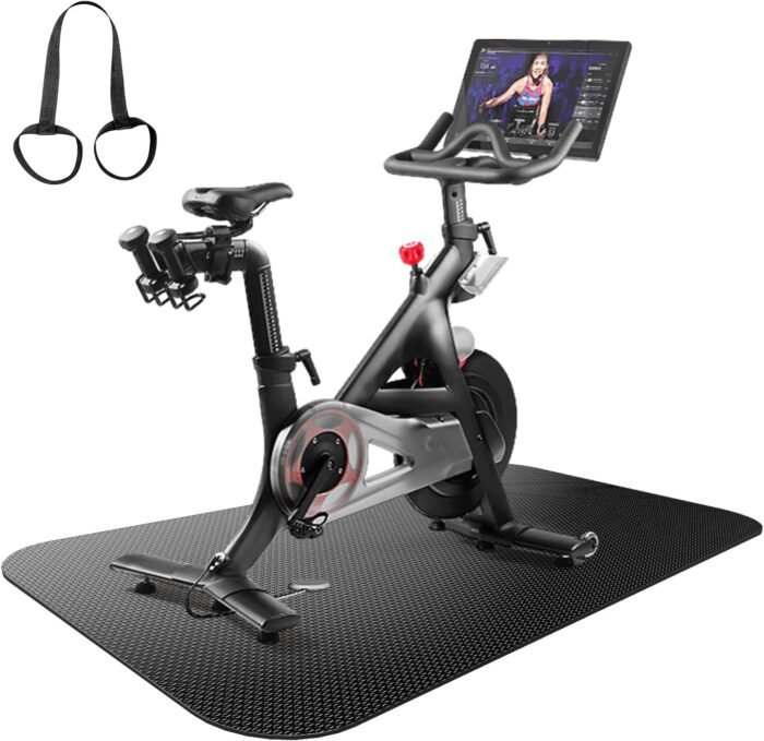 Bike Mat, Exercise Mat for Carpet & Hardwood Floors, Cushioned, Black - Image 2