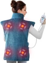 Heating Pads for Back Pain Relief,Wearable Electric Heating Pad with Massager, 24"x35" Extra Large Heated Pad for Neck and Shoulders Cramps,Auto-Shut Off,Machine Washable (Teal) - Image 2