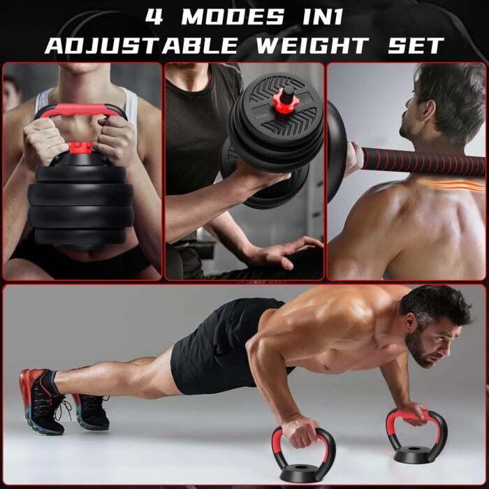Adjustable Weight Dumbbell Set, 4 In1 Dumbbells Set Used As Barbell, Kettlebells, Push Up Stand, Fitness for Women Men Home Gym Workout Exercise Strength Training Versatile Weights Quipment - Image 4