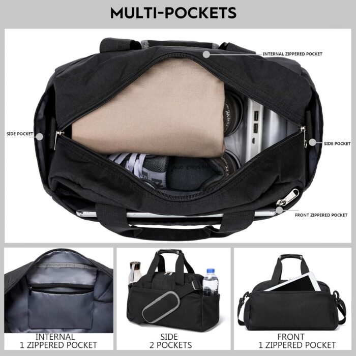 14 inch Small Gym Bag for Women & Men, Mini Duffel Bag for Travel Sports Lightweight Carry On Bag, Black - Image 3