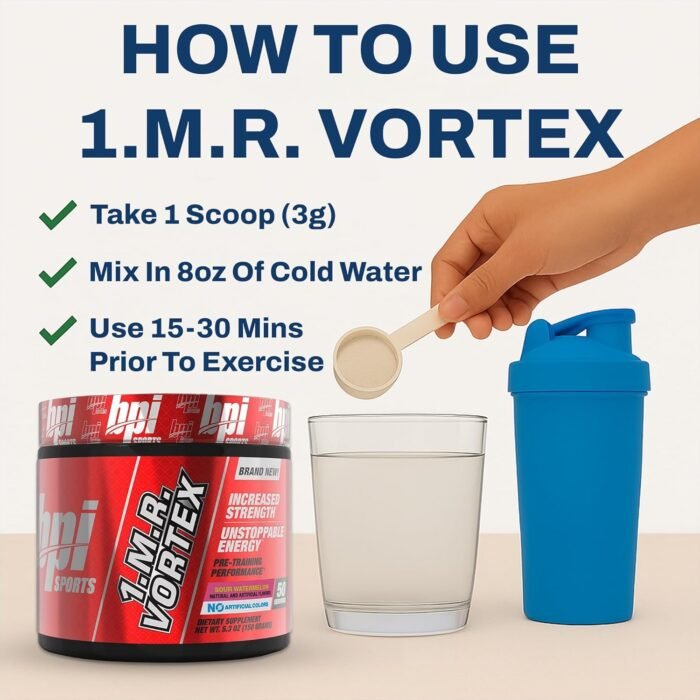 BPI Sports 1.M.R Vortex Pre Workout Powder – High Stim Preworkout for Men & Women with Glycerol, Caffeine, Niacin, and Herbal Extracts – Energy, Focus & Endurance – Sour Watermelon – 50 Servings - Image 8