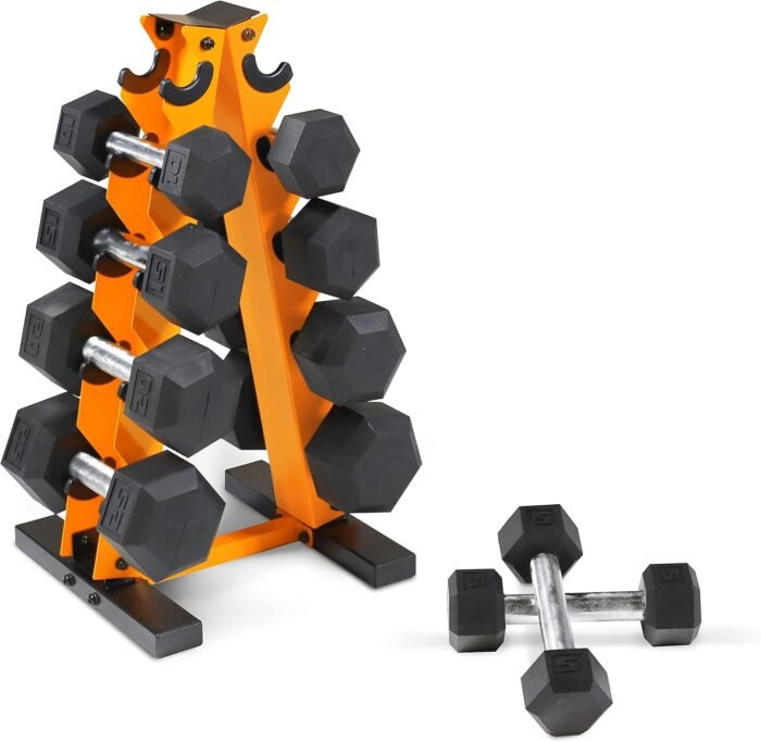 WF Athletic Supply 5-25Lb Rubber Coated Hex Dumbbell Set with A Frame Storage Rack Non-Slip Hex Shape for Muscle Toning, Strength Building & Weight Loss - Multiple Choices Available - Image 7