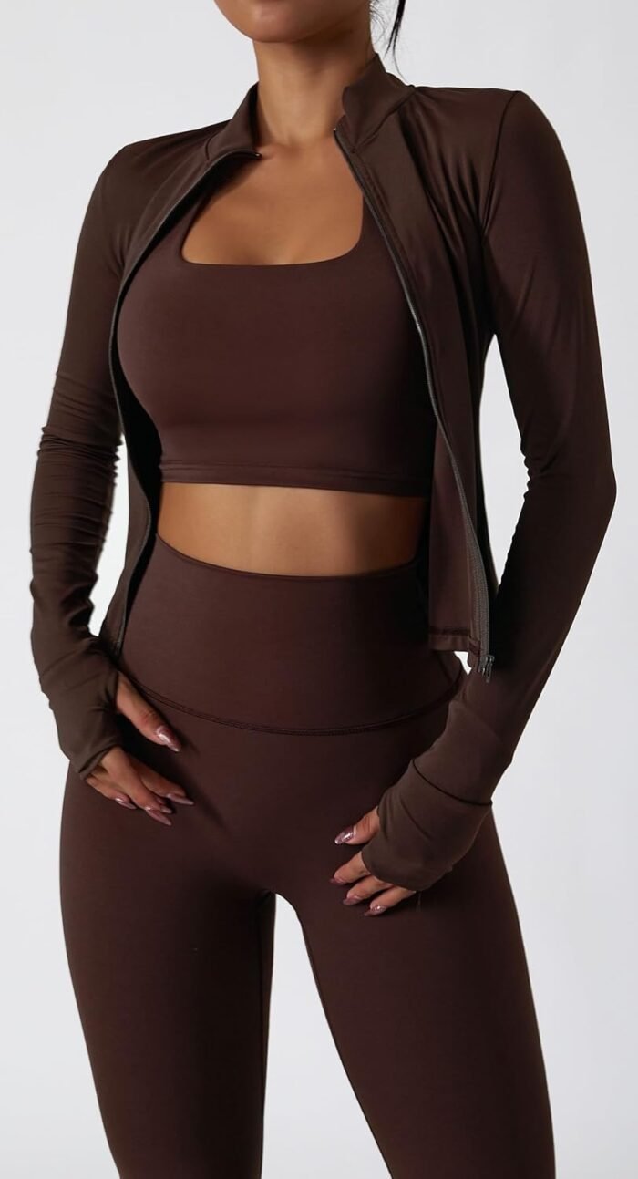 Yknktstc Womens Two Piece Tracksuit Set Long Sleeve Zipper Jacket with Athletic High Waist Leggings Workout Outfit - Image 4