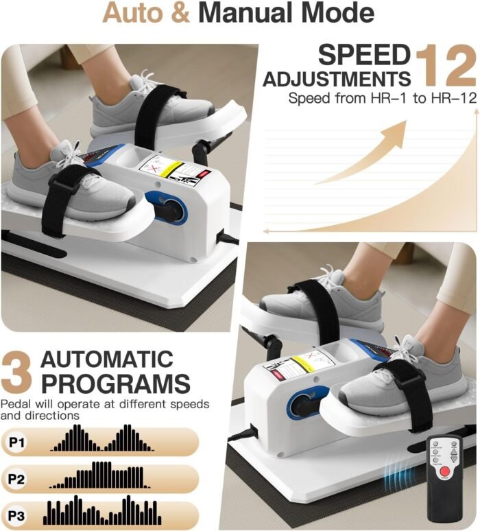 Under Desk Elliptical Machine,Ellipse Leg Exerciser Electric with Remoter,12 Manual Adjustable Speed and 3 Automatic Speed,Portable Seated Pedal Exerciser for Seniors,Adults,Home,Office - Image 7
