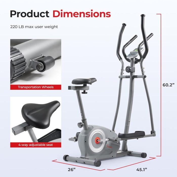 Sunny Health & Fitness Essential Smart 2-in-1 Cross Trainer Elliptical Bike, Magnetic Training Machine for Adult/Seniors Home Gym Cardio Exercises, Free SunnyFit App Bluetooth Connection - SF-E322004 - Image 7