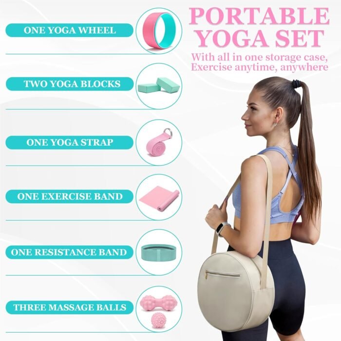 Yoga Wheel Set, Wheel Foam Roller for Back Pain & Stretching, Yoga Blocks 2 Pack with Strap, Trigger Point Therapy Massage Ball for Deep Tissue, 500lbs Capacity, Back Cracker Roller - Image 8