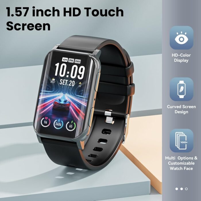 Smart Watch for Men Women (Answer/Make Calls), 1.57" Curved Screen Fitness Tracker IP68 Waterproof with 24/7 Heart Rate/Sleep Monitor, Two Straps Activity Trackers for Android and iPhone - Image 4
