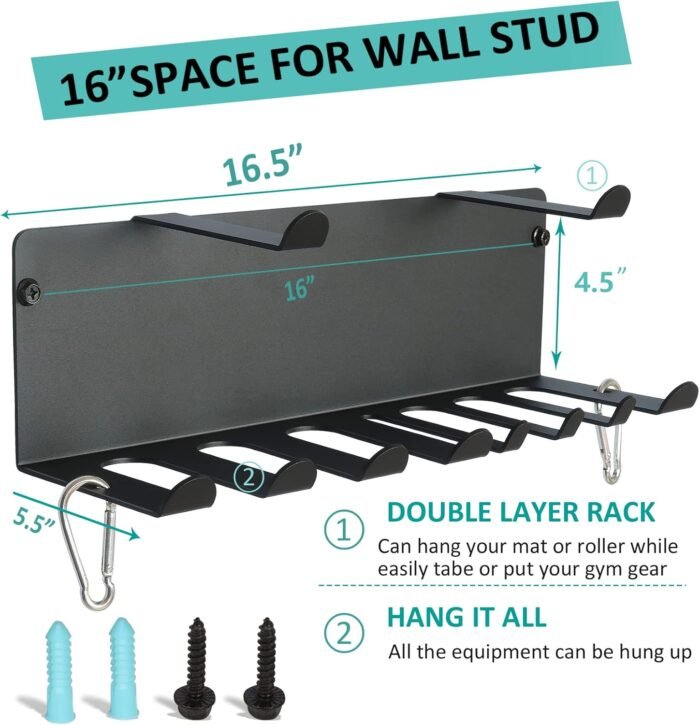 Multi-Purpose Gym Storage Rack Resistance Bands Holder Home Gym Accessories Storage Fitness Bands Rack Heavy Duty Hooks for Resistance Bands, Straps, Jump Ropes, Foam Rollers, Chains - Image 6