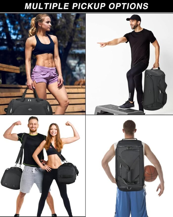 LOKASS Gym Bag for Men/Women-Duffle Sports Bag with Shoe Compartment, Carry On Weekender/Overnight Bag, Waterproof Gym Backpack Travel Bag for Camping (Black，Large) - Image 8