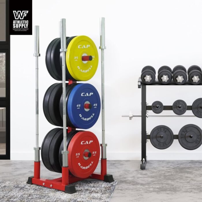 CAPHAUS Olympic Weight Plate Rack for Bumper Plate Storage, w/Barbell Holders and Plate Pegs, Heavy-Duty Olympic Weight Tree for Home Gym, 2 Inch Weight Plate Holder Capable of Holding Up to 800LB - Image 8