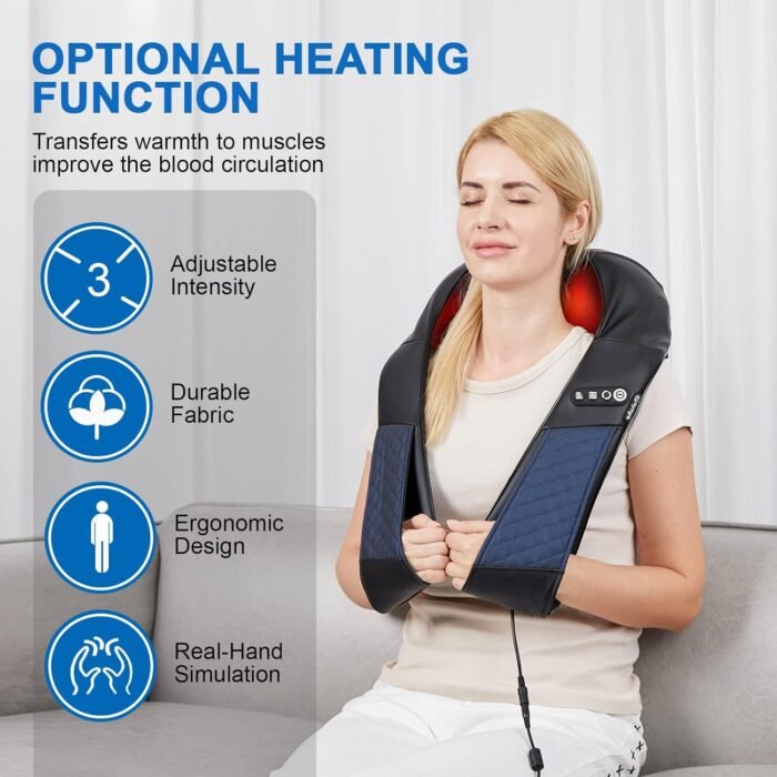 Neck and Shoulder Massager with Heat Shiatsu Back Massage Pillow with 3D Deep Tissue Kneading for Foot, Legs, Body Muscle Pain Relief, Use at Home, Office & Car - Image 6
