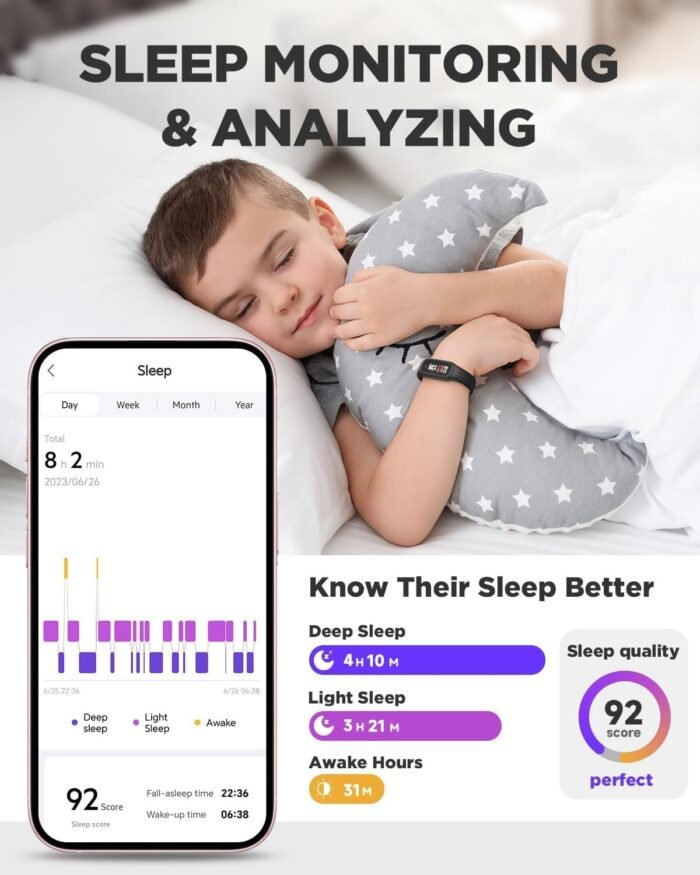 BIGGERFIVE Vigor 2 L Kids Fitness Tracker Watch for Boys Girls Ages 5-15, Activity Tracker, Heart Rate Sleep Monitor, IP68 Waterproof, Pedometer, Calorie Step Counter Watch, Black - Image 6