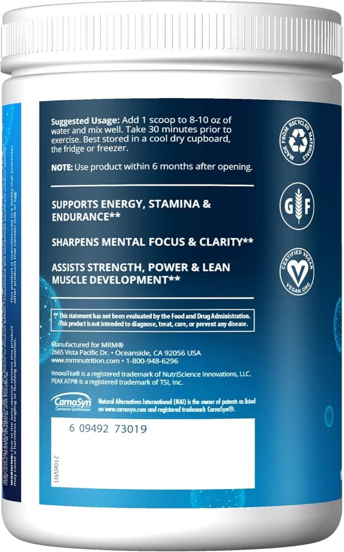 MRM Nutrition Driven Pre-Workout Powder | Blood Orange Flavored | 125mg Caffeine | Pure Ingredients| Muscle + Hydration + Energy Blends | Performance Energy | Vegan + Gluten-Free | 29 Servings - Image 4