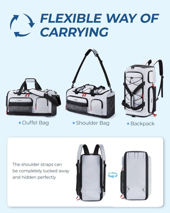 BAGSMART Gym Bag for Women & Men, 35L Sports Travel Duffel Bag with Shoe Compartment，Anti-Theft Carry On Weekender Bag for Airplane, Water Resistant Workout Overnight Backpack for Travel Gym,Grey - Image 7