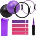 Pilates Ring Fitness Circles Set, Dual Padded Handles Home Pilates Equipment Set for Women Includes 2 Pilates Ring, 2 Pilates Mini Ball, and 5 Resistance Bands at Home Pilates Workout Set - Image 9