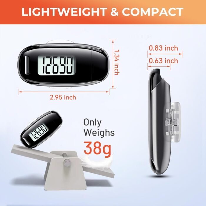 3D Pedometer for Walking, Simple Walking Step Counter with Removable Clip and Strap, USB Rechargeable Step Tracker with Backlight, Accurate Step Counter for Men Women Kids Seniors - Image 7
