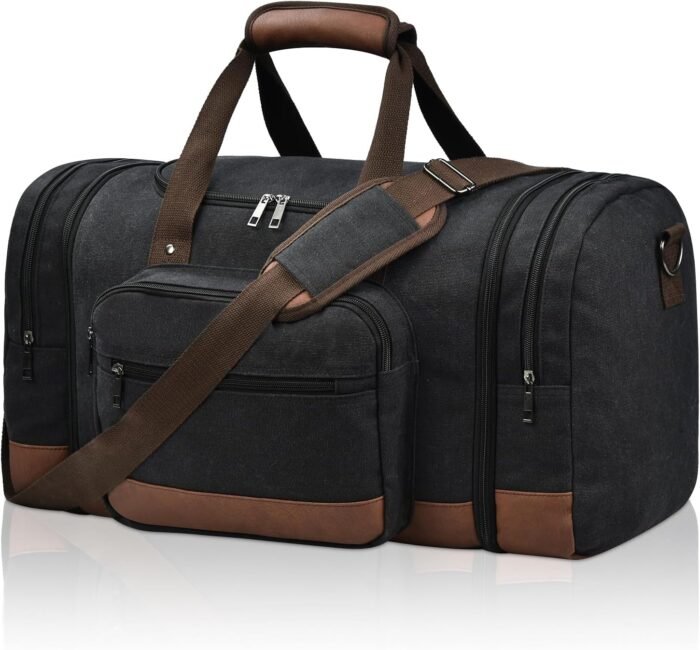 Litvyak Duffle Bag for Travel, 50L Canvas Travel Duffel Bags Overnight Weekend Gym Carry On Luggage Bag for Men & Women(Black) - Image 2