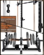 Smith Machine with LAT Pulldown Machine, Multi-Functional Power Cage with Full Body Training Attachments, Heavy Duty Squat Rack for Home Gym Strength Training - Image 8