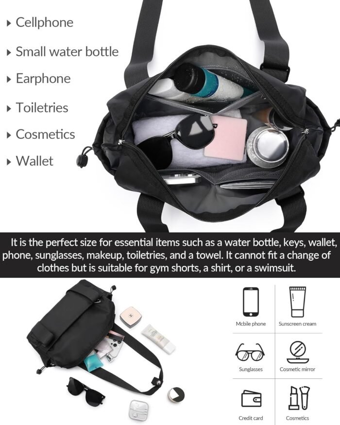 Small Gym Bag for Women Mini Duffle Bag with Wet Compartment, Lightweight Waterproof Cute Tote for Girls Workout Sport Travel, Black - Image 4